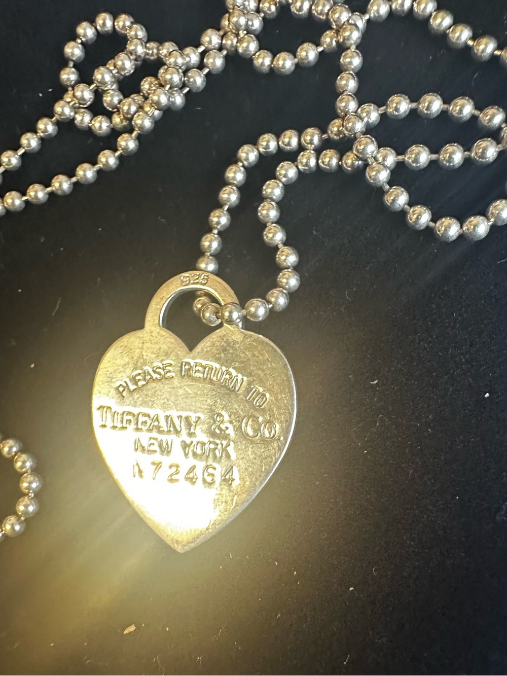 LARGE Authentic Tiffany Heart Necklace beaded Long chain Tiffany & Co.